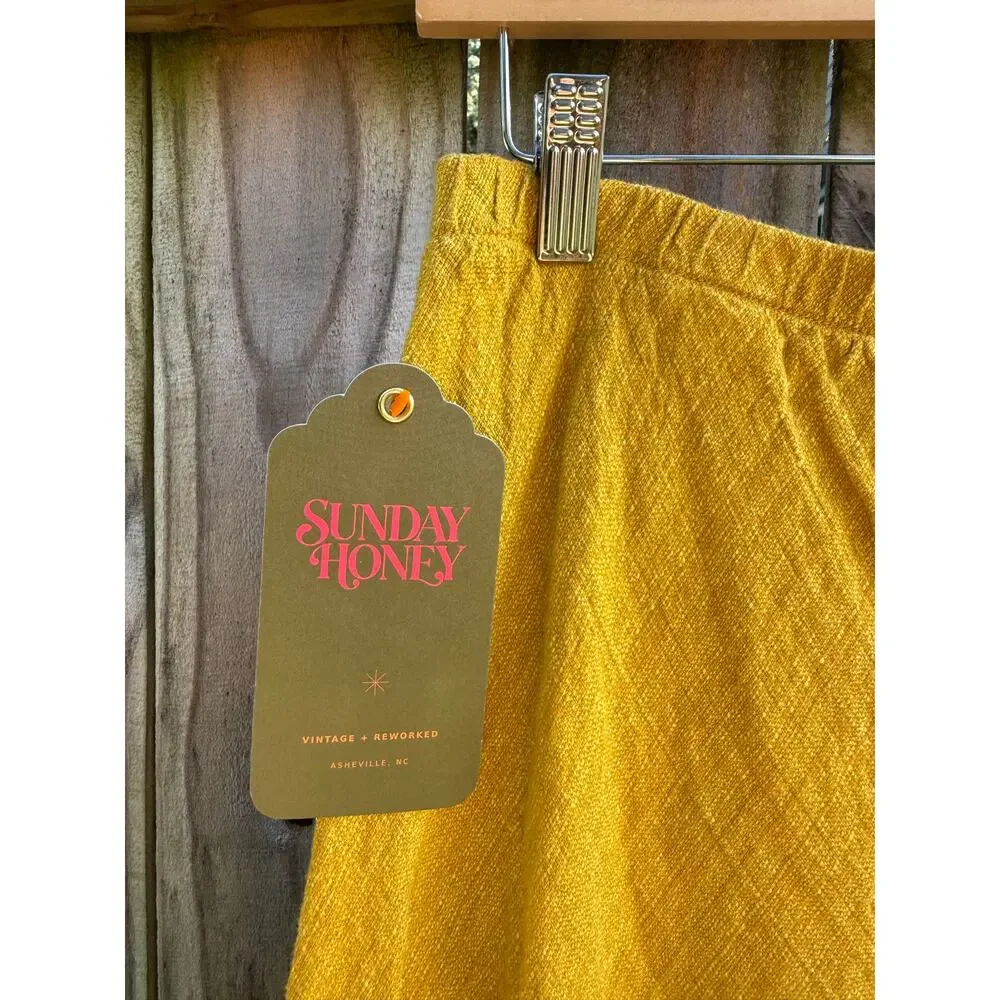 Sunday Honey Reworked Golden Linen Wrap Midi Skirt
